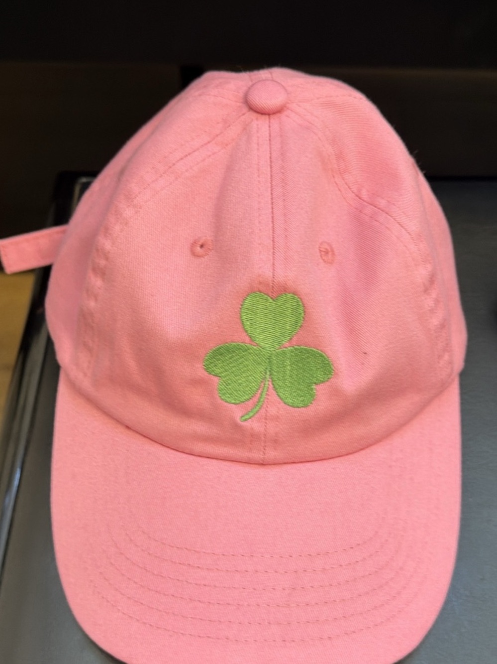 Pink Baseball Cap with Green Shamrock Embroidery